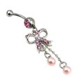 thumbnail image 2 of jiaroswwei Women Butterfly Dangle Ball Button Barbell Bar Body Piercing Belly Navel Ring, 2 of 6