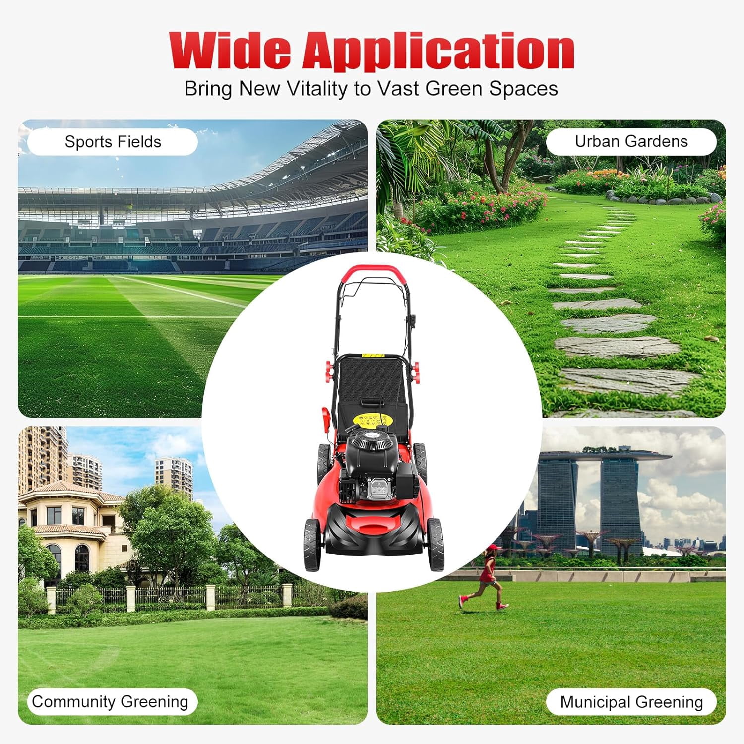 20-Inch Self-Propelled Gas Lawn Mower 140cc 4-Stroke Engine, 3-in-1 Rear Bag/Mulch/Side Discharge, 8-Position Height Adjustment, 60L Grass Bag, Ideal for Lawn Weeding