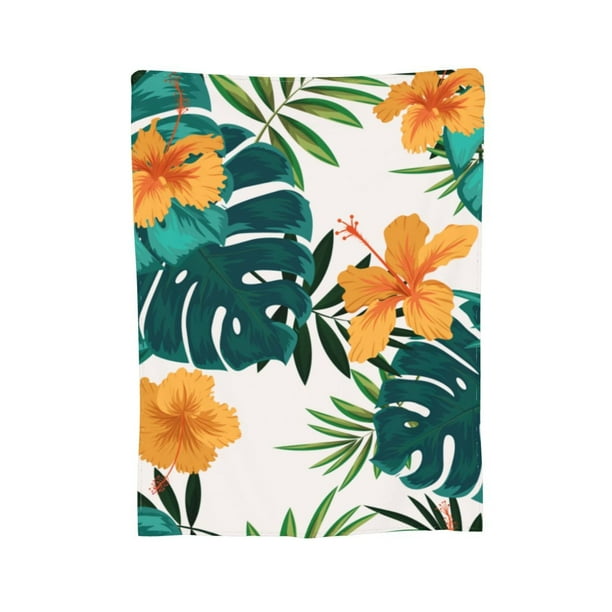 Watercolor Tropical Plant Flowers Throw Blanket,Super Soft AntiPilling