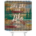thumbnail image 3 of Rustic Lake Cabin Shower Curtain Camping Lake House Relax Words Inspirational Quote Vintage Wooden Board Barn Door Plank Country Lakeside Lodge Cottage Camp RV Decor Fabric Bath Curtain with Hook, 3 of 3