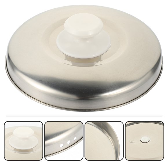 EXHUMKY Cubierta Metálica Para Olla Arrocera Con Mango Antigolpes Y Material Inoxidable Plateado