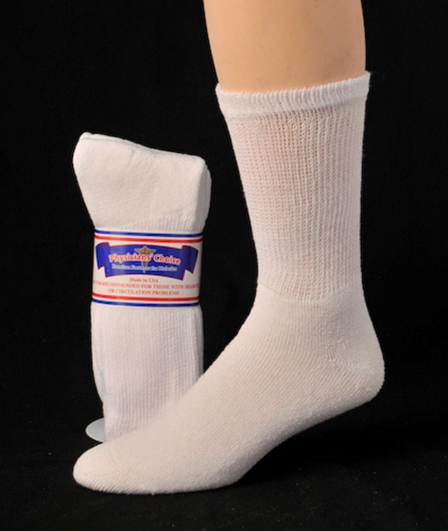 Diabetic Crew Socks (1 Dozen Pairs) (1013, White)