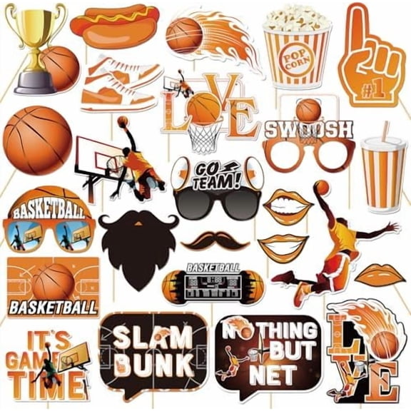 25 Pcs Basketball Photo Booth Props Kit, Sport Themed Birthday Party Selfie Decorations, Game Day, Baby Shower Kids Boys Men Birthday Party Photography Supplies$$Home Decor, Kitchen, & Other