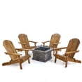 thumbnail image 2 of Michaela Outdoor 5 Piece Acacia Wood Adirondack Chair Set with Wood Burning Concrete Fire Pit, Natural Stone, Natural, 2 of 10