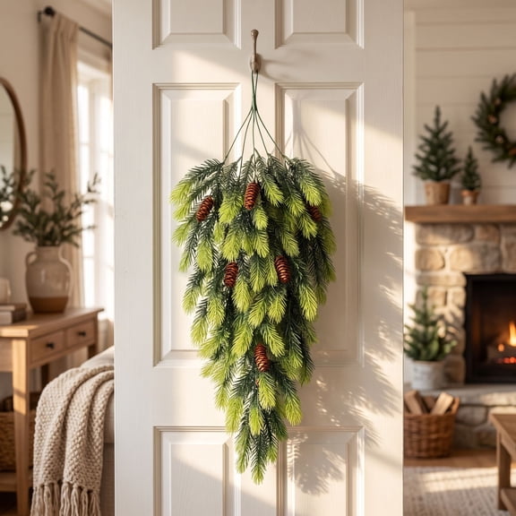 ALORINA Christmas Pine Teardrop Swag with Pinecones, 29.13 Inch Hanging Greenery for Wall Door and Winter Home Decor