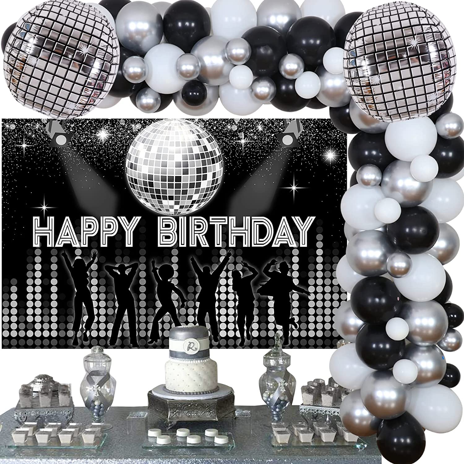 Disco Birthday Party Decorations for Adults - Black Silver Balloon Garland  Arch Kit with 4D Disco Balloon, Happy Birthday Disco Backdrop for Retro  Disco Theme Dance Party 