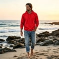 thumbnail image 2 of TQWQT Mens Solid Pullover Hoodie Drawstring Hooded Sweatshirt with Kangaroo Pocket Drop Shoulder Loose Long Sleeve Casual Tops Fall Clothes Red 2XL, 2 of 8