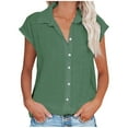 thumbnail image 1 of ameIAEA Women's Cap Sleeve Button Down Shirts Casual Summer Collared Blouses Solid Color Tops, 1 of 4