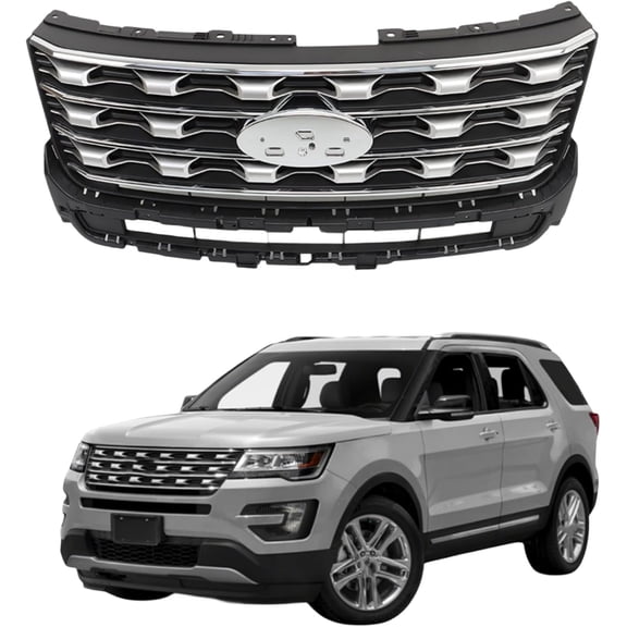 LABLT Front Bumper Grille Grill Silver Coated Replacement for Explorer 2016 2017