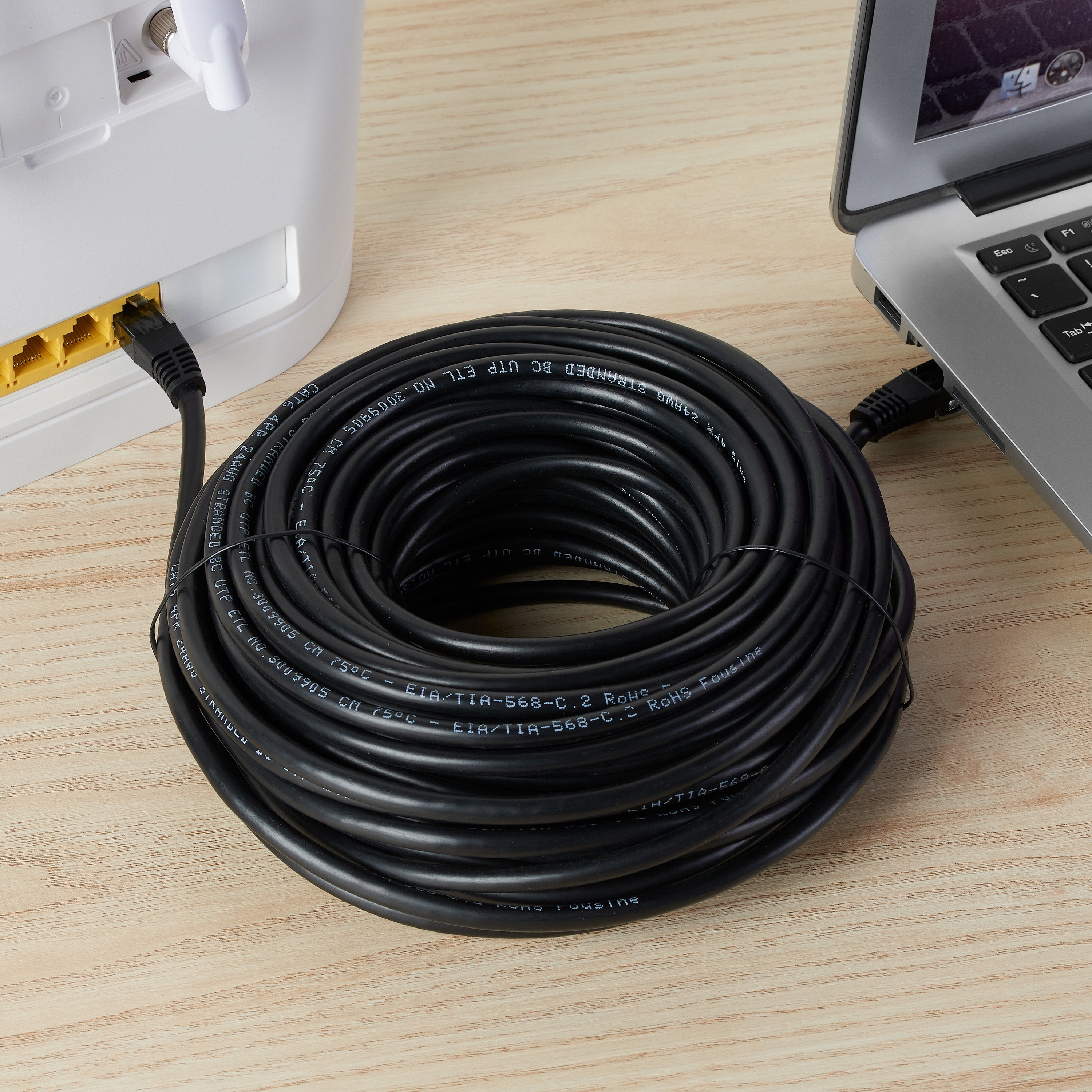 onn. Cat6 Ethernet Patch Cable, RJ45 Network Internet Stranded Cord, 75', Black