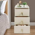 thumbnail image 2 of Narrow Nightstand with 3 Drawers, PU Bedside Cabinet, Simple Bedside Table Furniture, End Table with Metal Legs for Bedroom, Living Room (Cream White), 2 of 14
