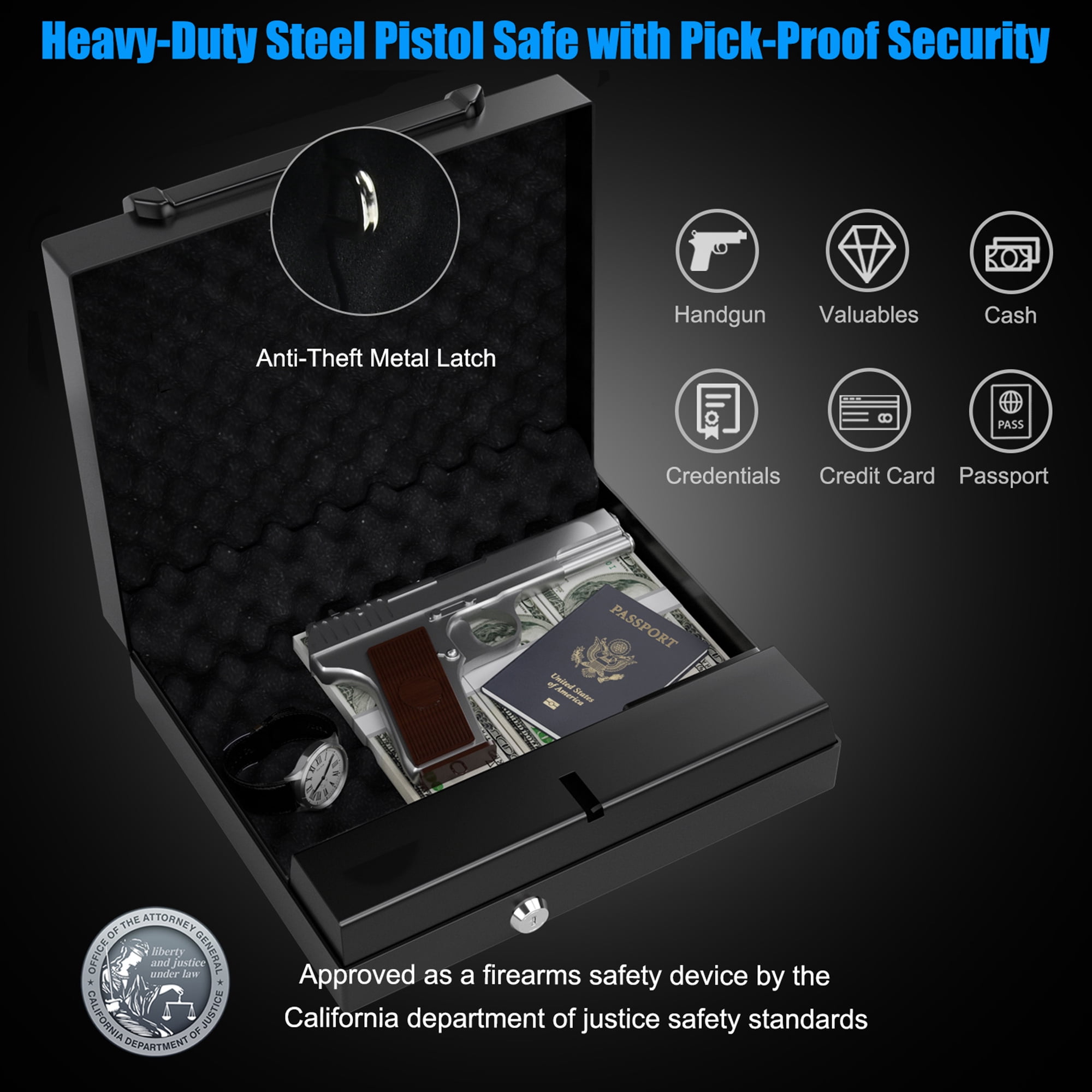 Gymax Pistol Safe Handgun Safe Heavy-Duty Steel Gun Security w/ Backup Keys