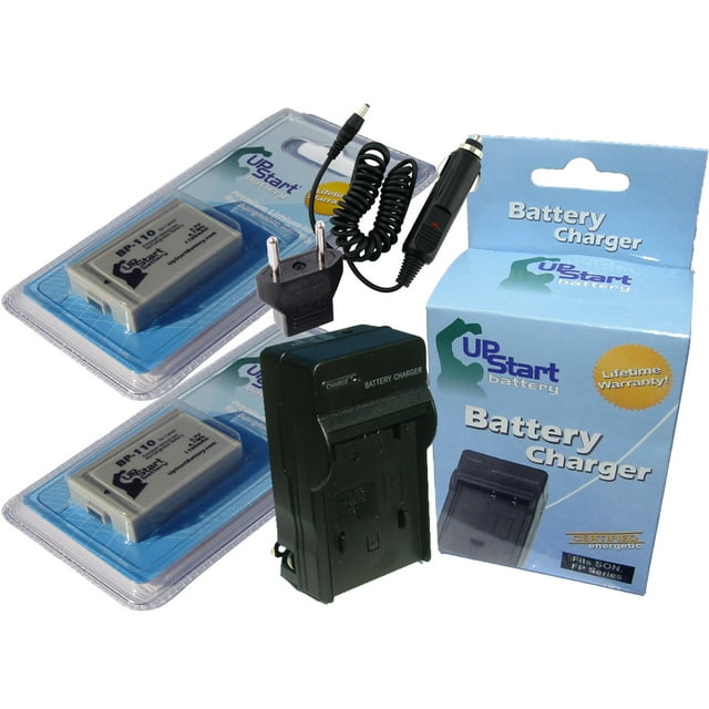 2x Pack - Canon VIXIA HF R200 Battery + Charger with Car & EU Adapters - Replacement for Canon BP-110 Digital Camera Battery and Charger (1100mAh, 3.7V, Lithium-Ion)