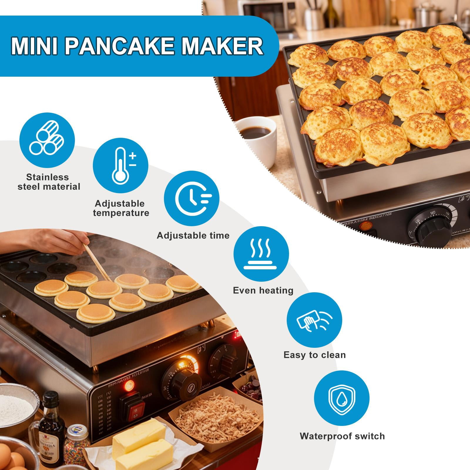 25-cup mini waffle maker, 25-cup commercial electric waffle maker, non-stick coating, 110V waffle maker, ideal for restaurants and kitchens, perfect for making desserts and breakfast