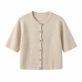 thumbnail image 4 of dazeni Women's Short Sleeve Sweater Lightweight Knit Button Down Cardigan Jackets Summer Casual Open Front Cardigans Clothes Beige, 4 of 5