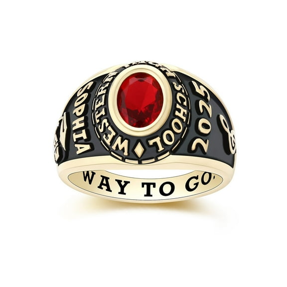 Mementos PJM Custom Medium Women's Class Ring Sterling Silver for High School and College-Gold