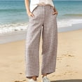 thumbnail image 6 of Utoimkio Women's Gingham Capri Pants Button High Waist Wide Leg Plaid Cropped Trousers with Side Pockets for Summer Daily Walking, 6 of 8