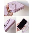 thumbnail image 4 of Wallet Case Compatible with iPhone 12 Pro, Purse Flip Card Holder Soft Silicone Case Cover with Handstrap & Long Pearl Crossbody Chain (Purple, iPhone 12 Pro), 4 of 14
