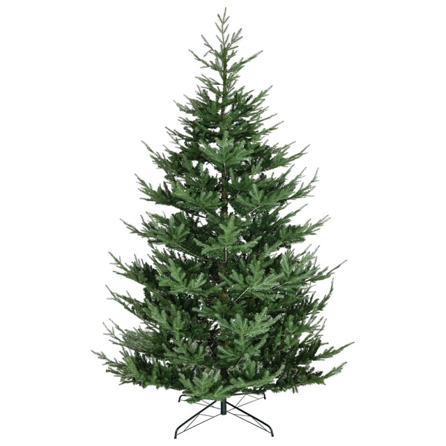 9ft Green Artificial Christmas Tree – Wide Pine Holiday Decor with 1939 Tips, Hinged Branches & Metal Base for Living Room & Entryway Use