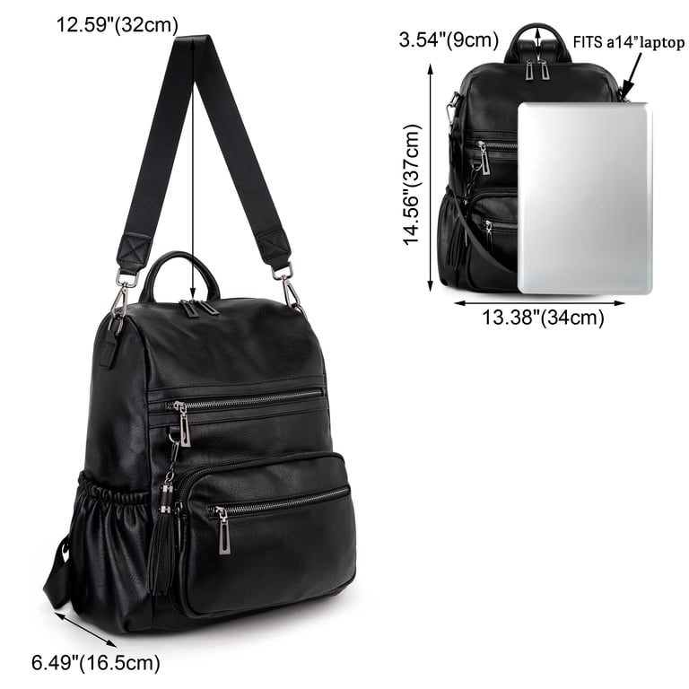 Convertible Vegan Leather Backpack Purse with Tassel, Holds 14\