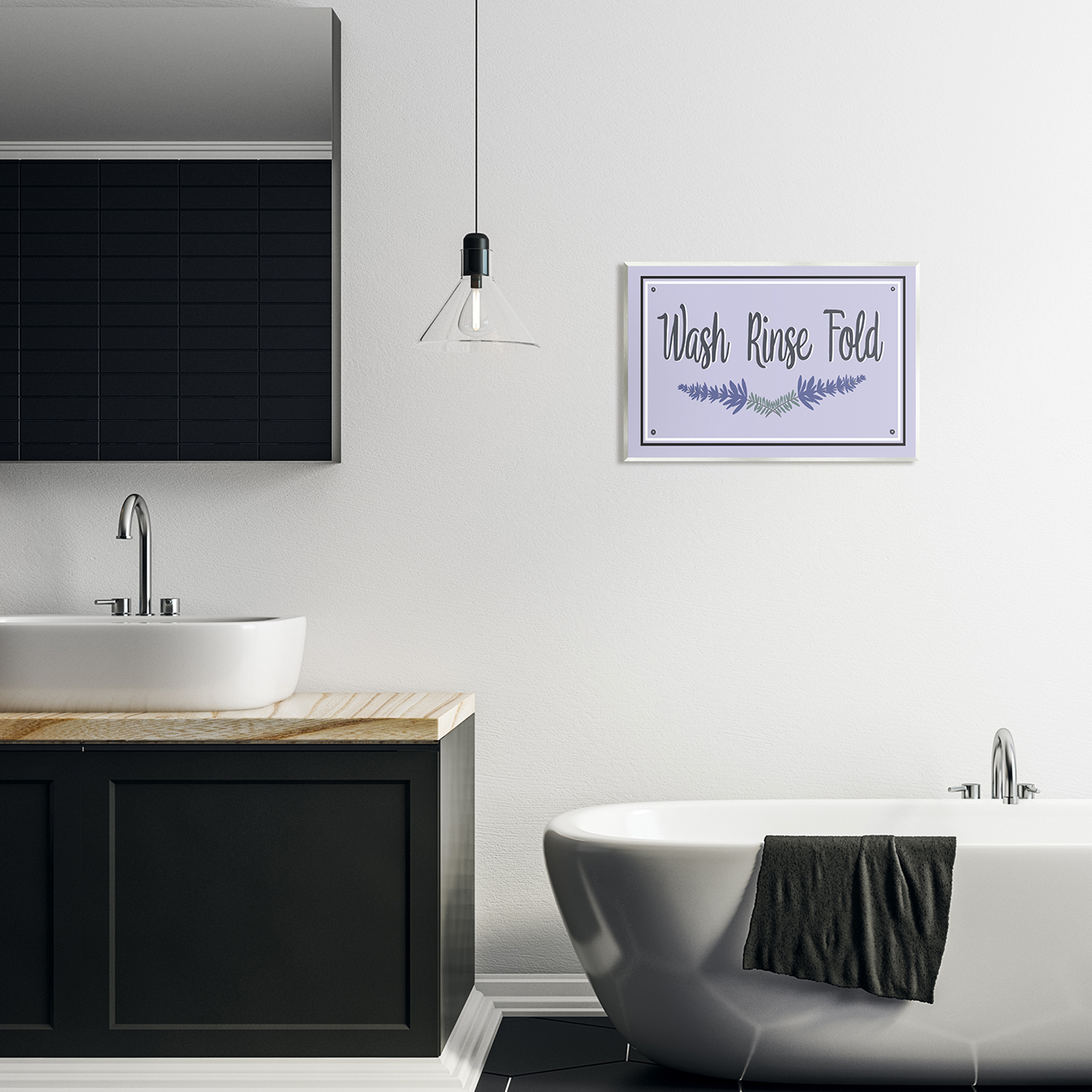 Stupell Industries Wash Rinse Fold Lavender Sprigs Typography Painting Unframed Art Print Wall Art