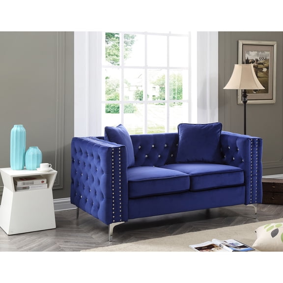 Blue Velvet Loveseat - Track Arm Feature - Indoor Decor - Comfort for Two