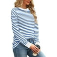 thumbnail image 3 of Chiclily Women's Tunic Tops Long Sleeve Loose Fit Striped Shirts Crewneck Sweatshirts Blue White Stripe 2XL, 3 of 5