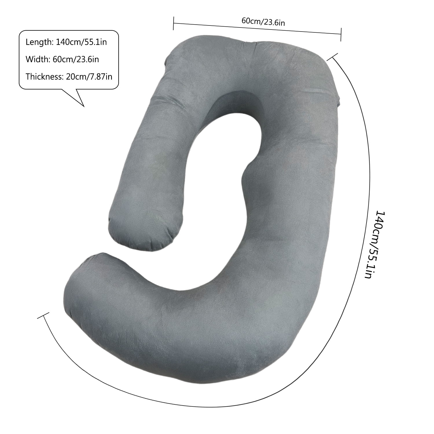 AFGFUF J-Shaped Pregnancy Pillow, 63" x 19.6" Full Body Maternity Support Pillow for Back, Hip & Belly Relief, Grey