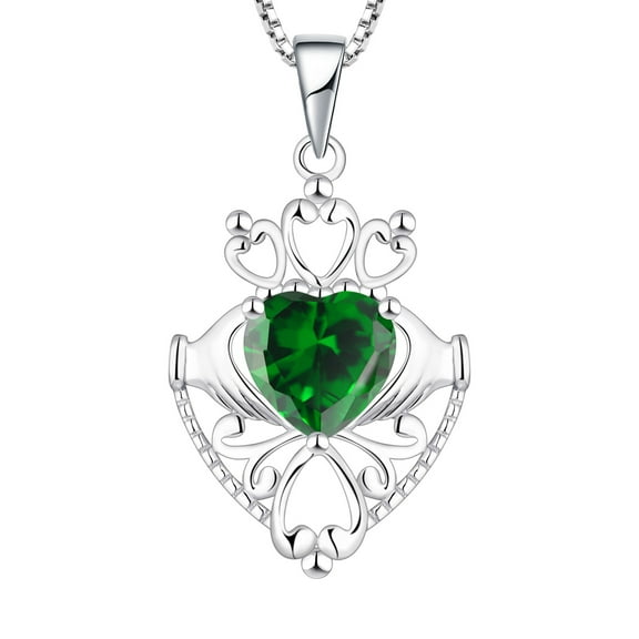 JO WISDOM 925 Sterling Silver Irish Celtic Heart Claddagh Pendant Necklace with Birthstones