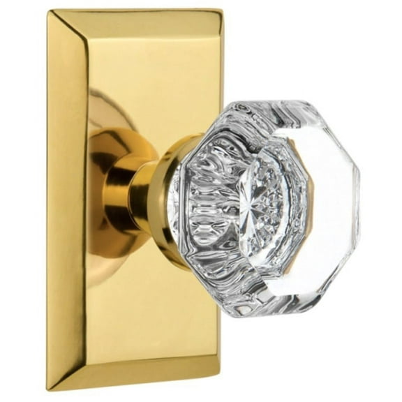 Nostalgic Warehouse Stuwal_Prv_234_Nk Waldorf Lead Crystal Privacy Door Knob Set - Brass