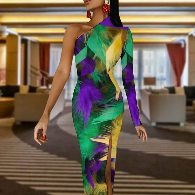mardi gras long dresses Stacia Circle Dress - Mardi Gras Feather