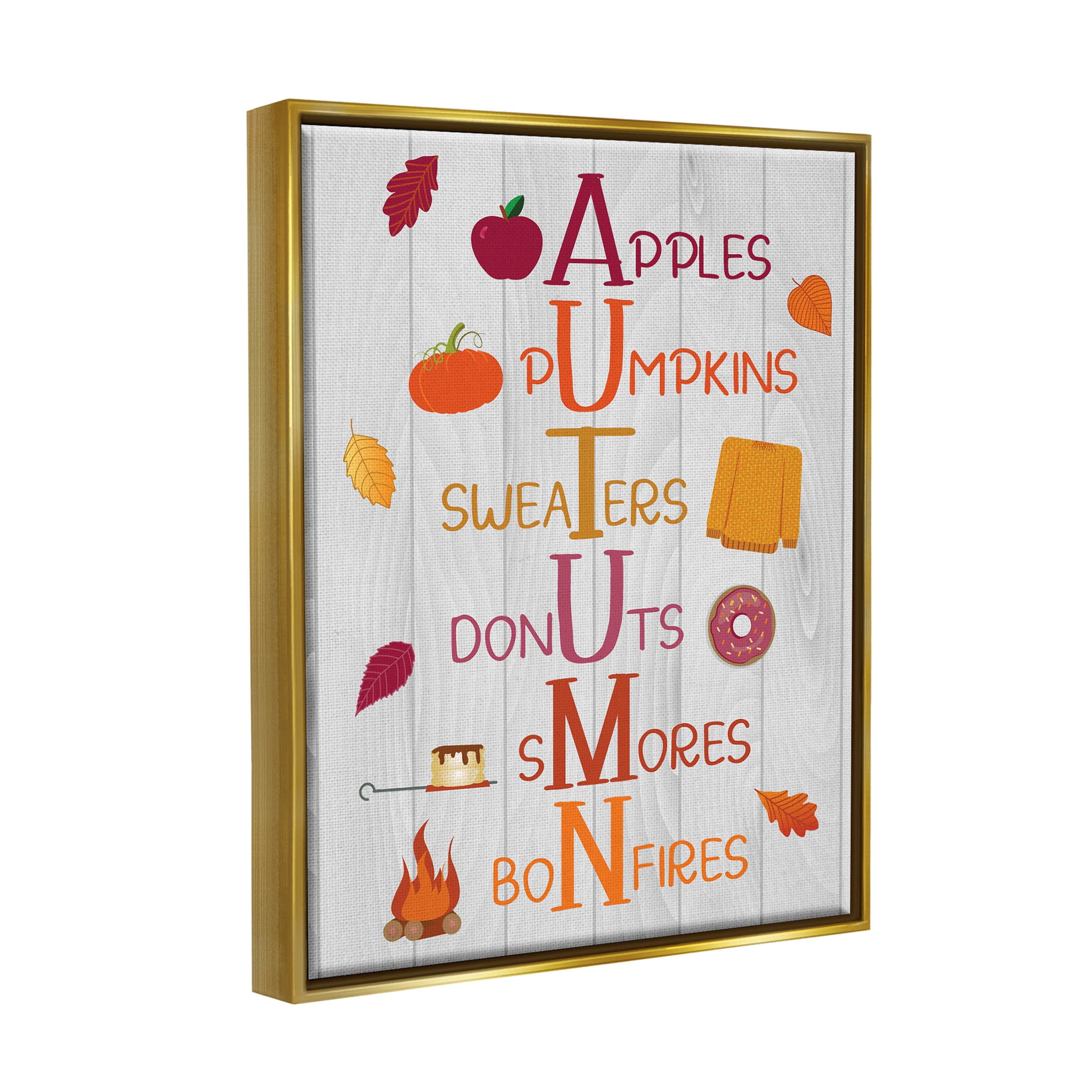 Autumn Letters Seasonal Words Holiday Graphic Art Metallic Gold Framed Art Print Wall Art
