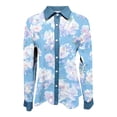 thumbnail image 3 of Women's Polka Dot Denim Patchwork Button Down Shirt Long Sleeve Lapel Blouse Loose Fit Casual Top, 3 of 4