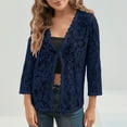 thumbnail image 5 of UTSJKR Women's Lace Cardigan 3/4 Sleeve Open Front Crochet Sheer Shrugs Floral Hollow Dressy Casual Plus Size Coverups Dark Blue XXXL, 5 of 6