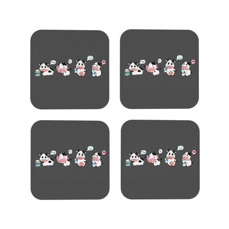 

Leather Coasters Set of 4 - Cute Farm Milk Animal Lightweight Non-Slip Drink Coasters for Desk Anti-Scalding Desk Cup Coasters for Office Table Decor Square