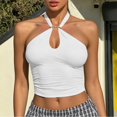thumbnail image 2 of Tank Tops For Women Party Camisole Backless Slim Fit Summer Tops Halter Neck Sleeveless Solid Color Clothes Casual Classic Beach Everyday Wear,White,S, 2 of 5