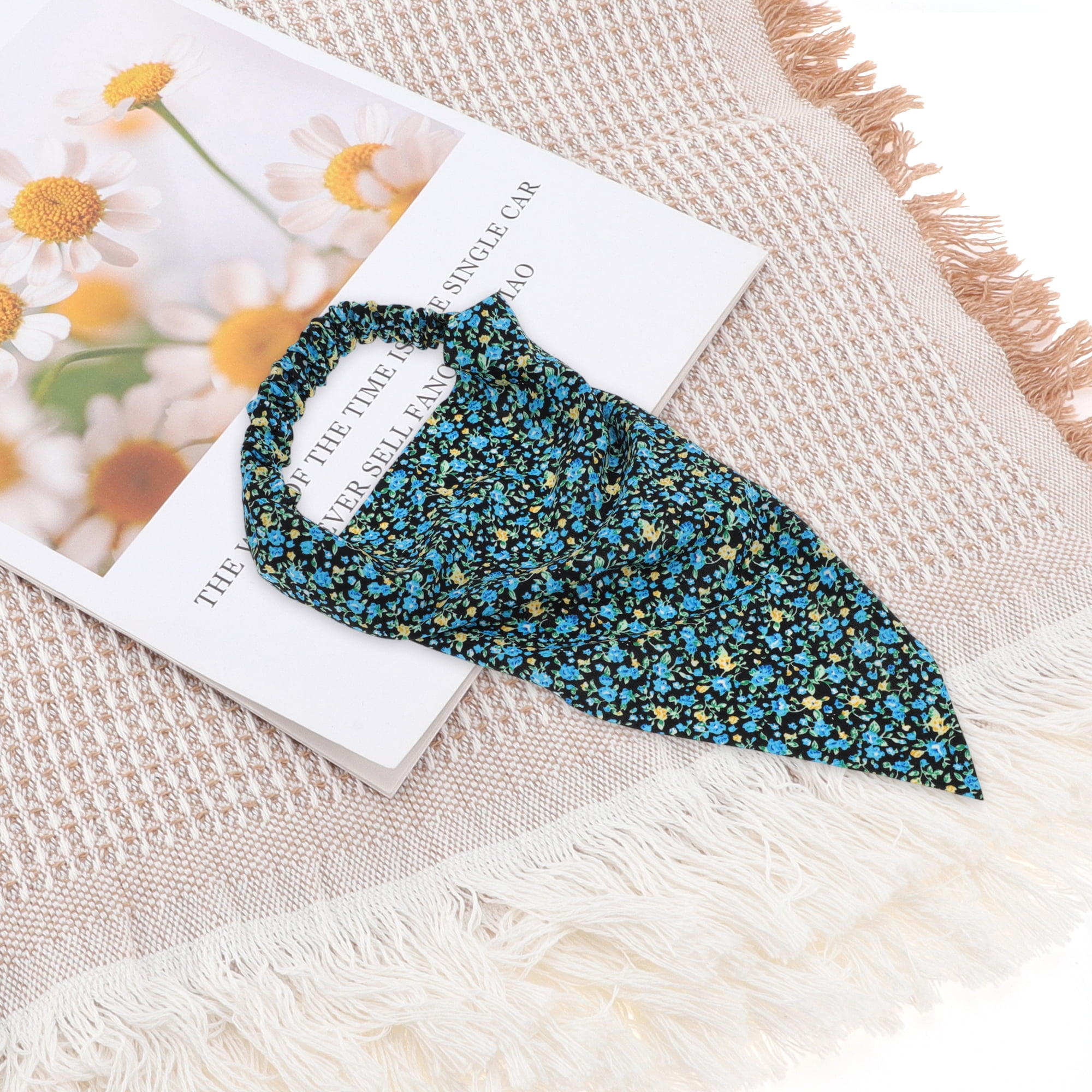 Unique Bargains 1pc Floral Soft Breathable Headwrap for Daily Life Black Blue