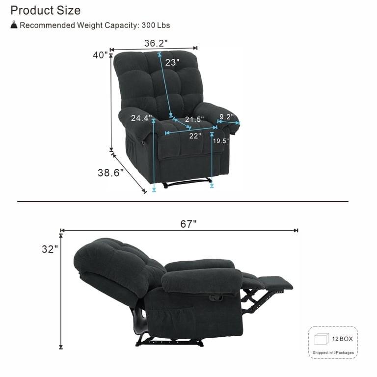 Garitin Overstuffed Manual Push Back Recliner, Gray photo 5