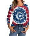 thumbnail image 5 of Women's Stand Collar Pullover Blouse, 3/4 Sleeve Independence Day Themed Casual Top for Spring Layering, Soft & Quick-Dry Material,Blue XL, 5 of 5
