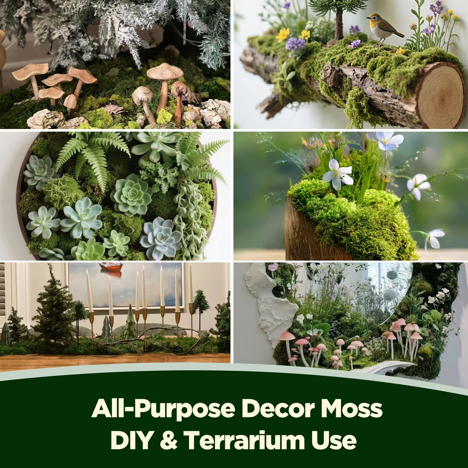1.1 LBS Decorative Preserved Moss, Natural Green Faux Moss for Crafts, Potted Plants, Terrariums, Centerpieces and Home Decor FM-01
