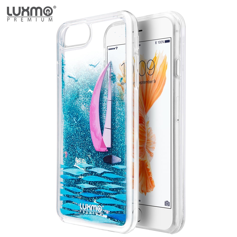 SUMACLIFE Sparkling Waterfall "Sail Boat" Protective Phone Case for Apple iPhone 7 Plus or iPhone 8 Plus (Exact Perfect Fit)