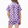 thumbnail image 4 of KPOPLK Halloween Pajamas for Girl Teen Satin Silk Pjs Short Sleeve Button Down Shirt and Shorts Set Sleepwear,Size 2-3 Years, 4 of 5