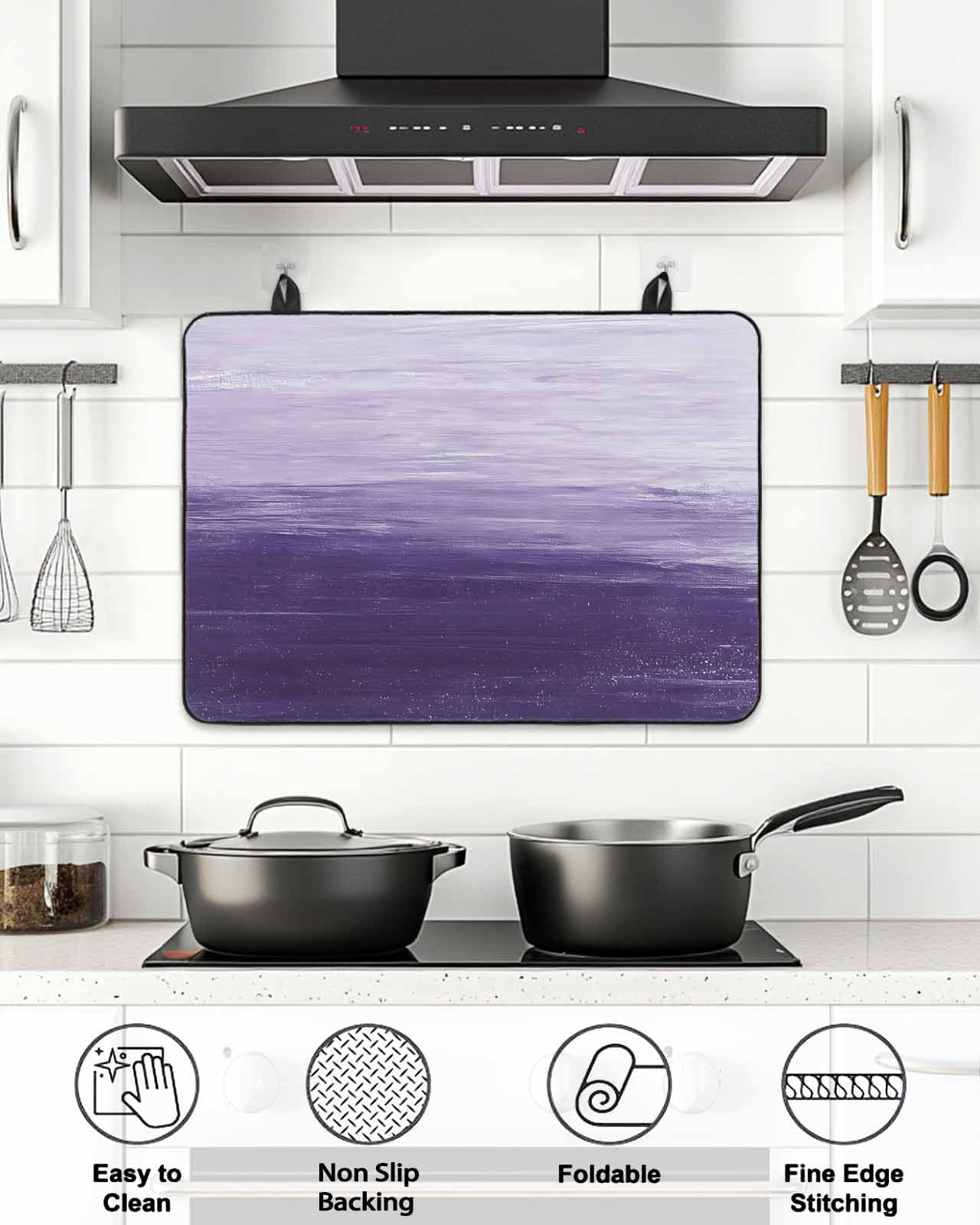 Stove Top Covers for Electric Stove, Purple Ombre Glass Stovetop Cover Protector, Modern Abstract Art Ocean Oil Painting Induction Cooktop Protector Oven Mat for Kitchen Countertop 28.5"x20.5"
