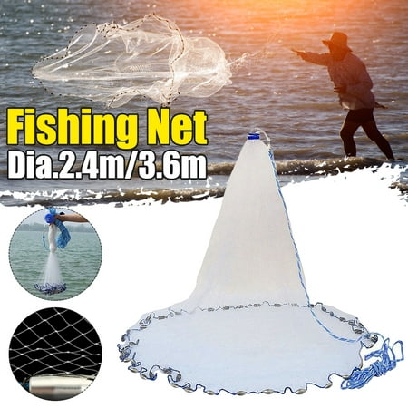 12FT 3/4 Fishing Nylon Monofilament Mesh Cast Net Easy Throw For