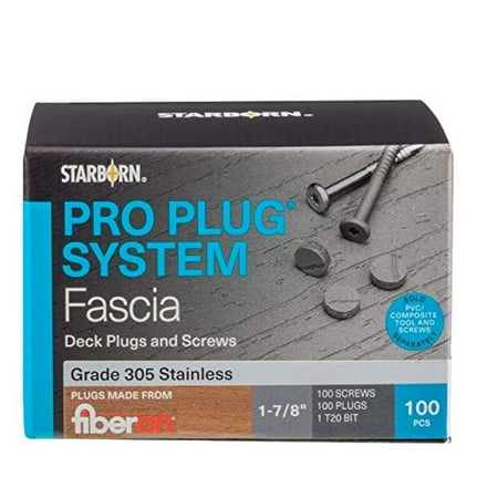 

Pro Plug System for Fascia Plug & Screw Kit - Fiberon Earl Grey Fascia Plugs & Stainless Steel Screws- 9 x 1-7/8 T-20 Star Dr- 100 Pieces