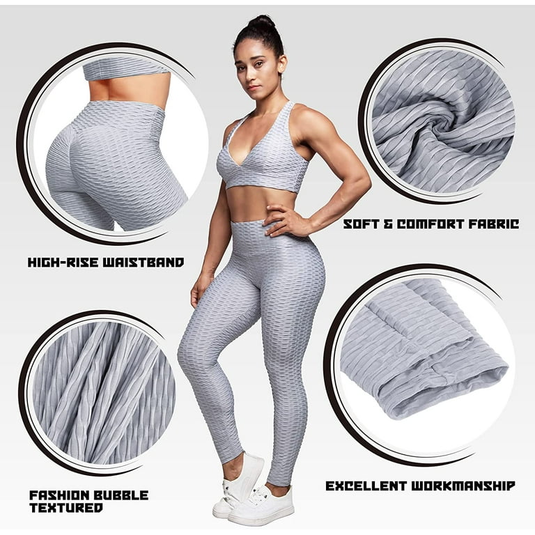 Women Bubble High Waisted TIK Tok Leggings with Pocket Tummy Control Butt  Lifting Tights Workout Fitness Yoga Pants 