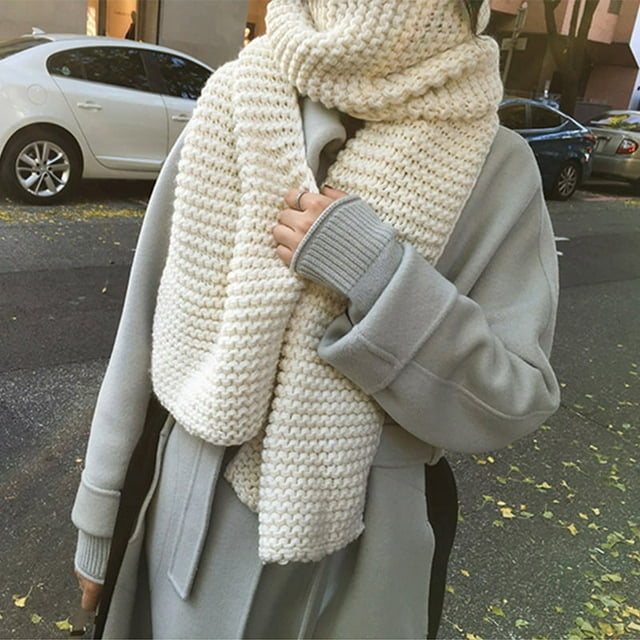 Bufanda hecha a mano para mujer, bufanda de punto cálida gruesa de color sólido para invierno