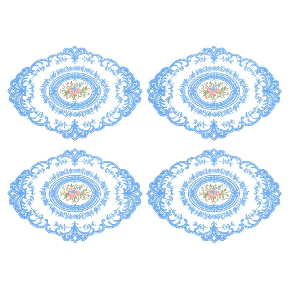 4Pack 12x16in Retro Lace Placemat Oval French Crochet Doilies Blue