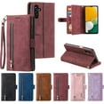 thumbnail image 7 of Wallet Case for Samsung Galaxy A54 5G, 9 Card Holder Slots Zipper Pocket Handbag Case Magnetic Closure Kickstand with Wrist Strap TPU Shockproof Flip Case - Wine Red, 7 of 7