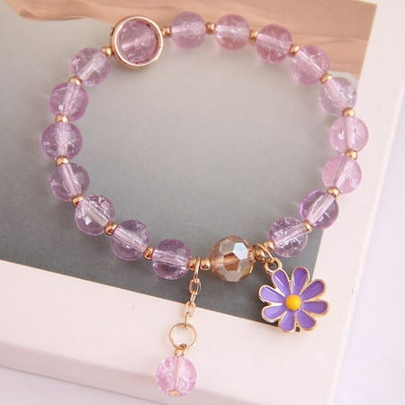 Crystal Charm Bracelets & Bangles For Women Fashion Jewelry Enamel Flower Tassel Elastic Brazaletes Pulseras Mujer Bijoux Femme-Purple